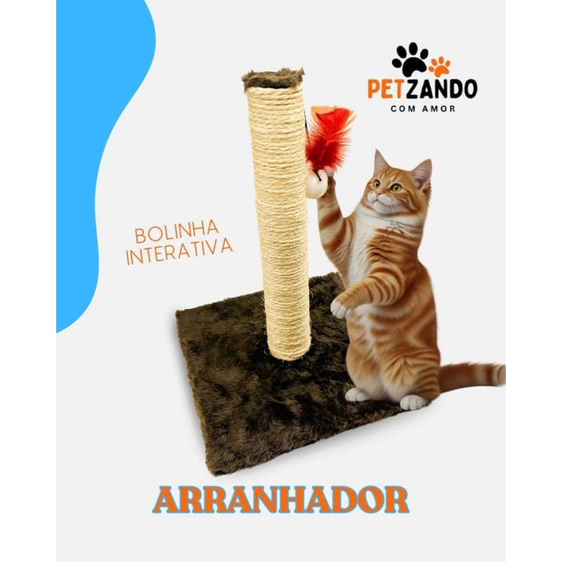 Arranhador de Chão para Gatos com Poste em Sisal 100% Natural e Bolinha Divertida