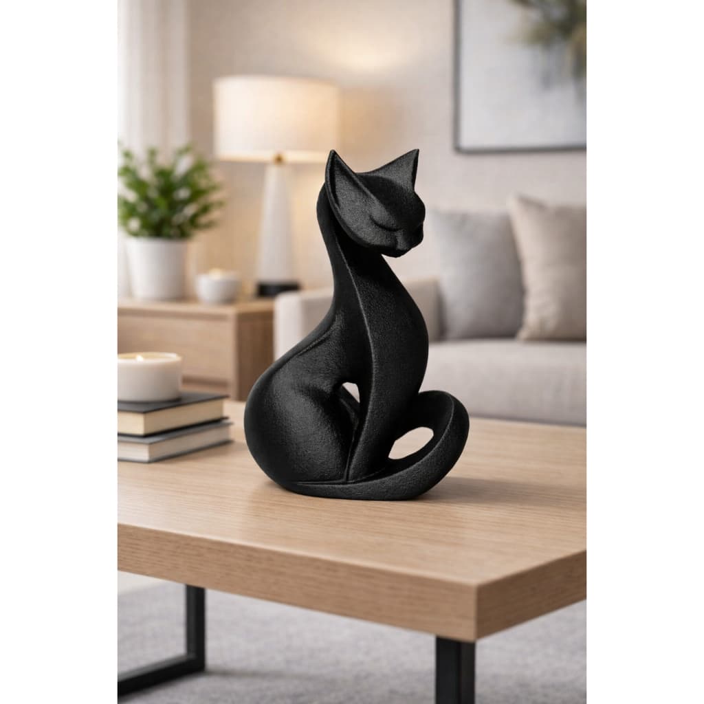 Escultura Decorativa De Gato Preto Moderna