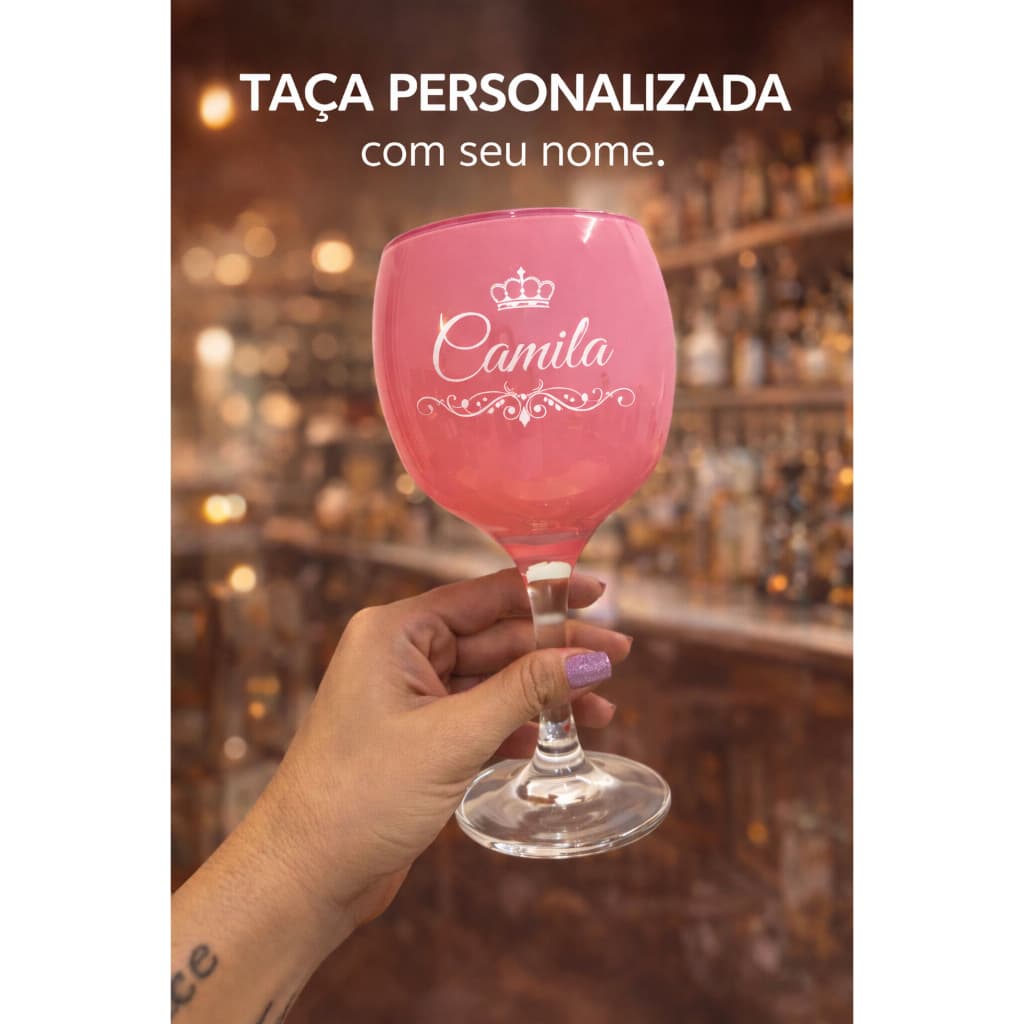 Taça Personalizada 600ml com Nome | Taça de Vidro Colorida DTF UV | Presente Exclusivo