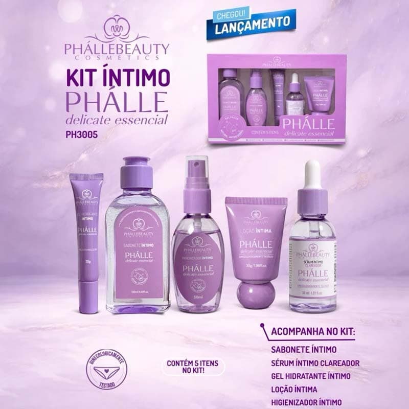 Kit Íntimo Feminino PHÁLLEBEAUTY Delicate Essencial – Limpeza, Hidratação e Frescor | 5 Itens