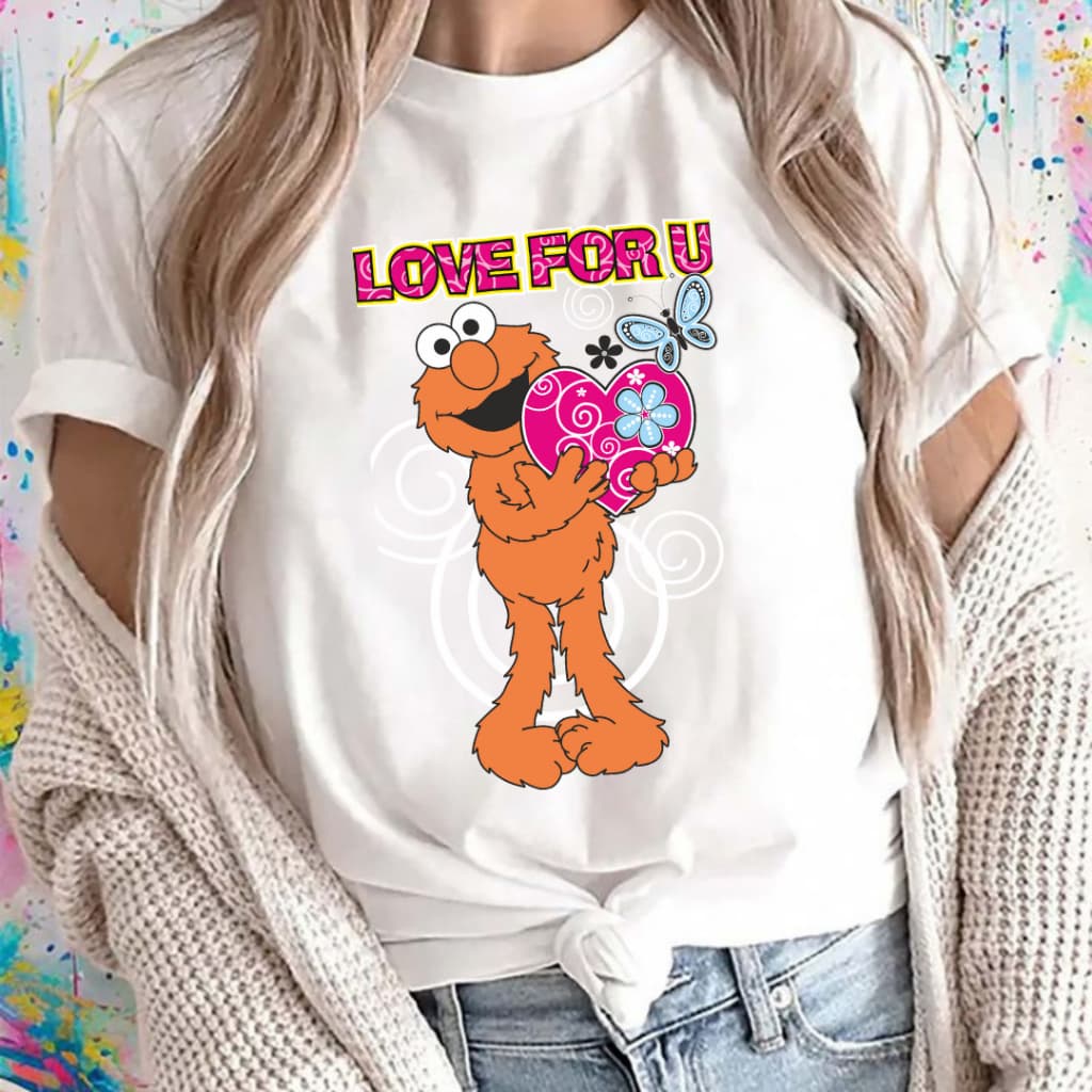 Camiseta Feminina Desenho Love Casual Coração Gola Redonda Manga Curta