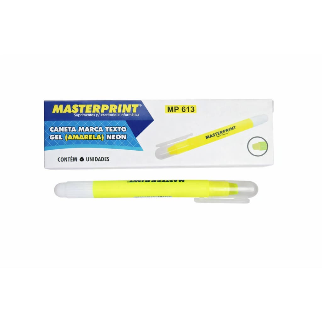 Kit 6 Marca Texto Gel Amarelo Neon Masterprint MP 613