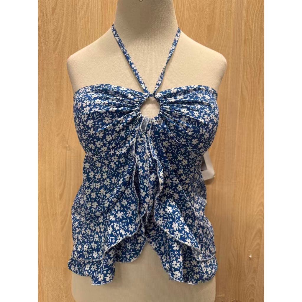 Top Feminina Amarração Floral com Detalhe Central