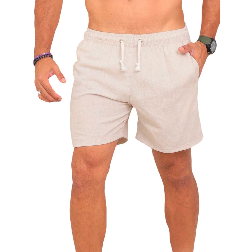 Short Masculino De Linho Premium Casual Leve Com Cordão e Elástico