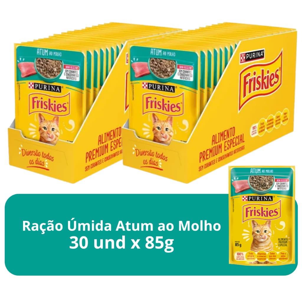 Kit Friskies Ração Úmida Para Gatos Adultos Atum Ao Molho - Com 30 Sachês 85g