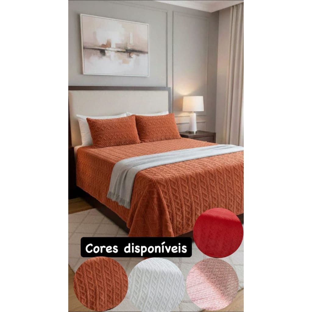 Kit Manta Cobertor Cobre Leito Aconchego casal Queem 2,40 x 2,60 com 2 fronhas