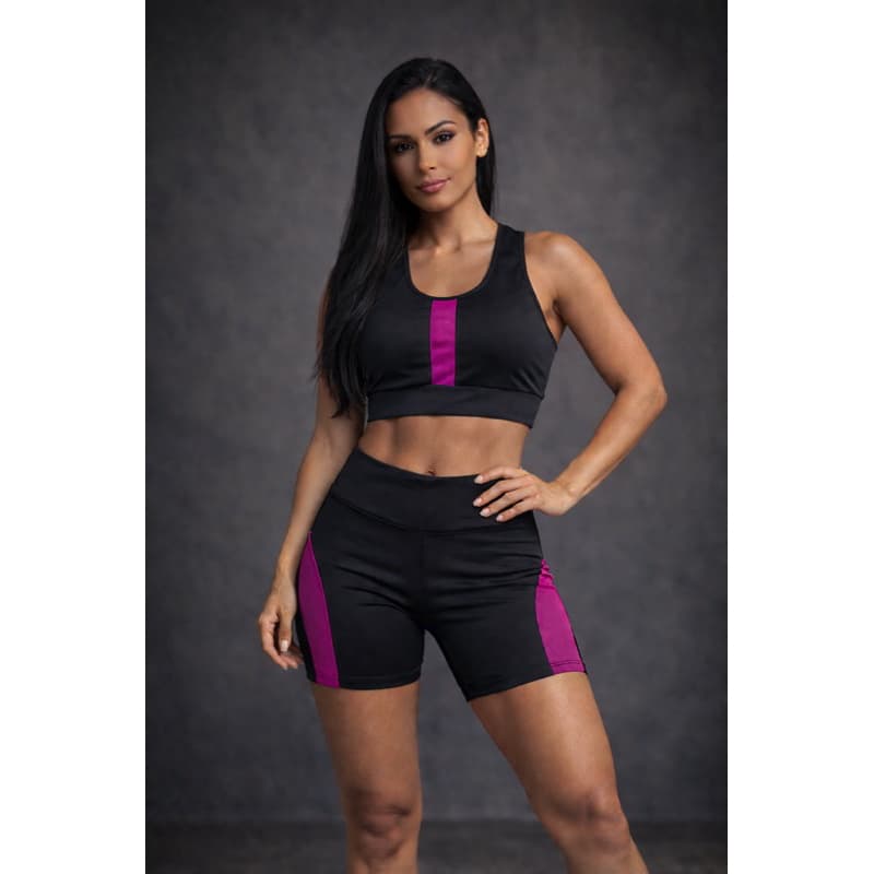 Conjunto Academia Feminino Fitness Top e Short cintura alta Suplex zero transparência Ciclista Treino