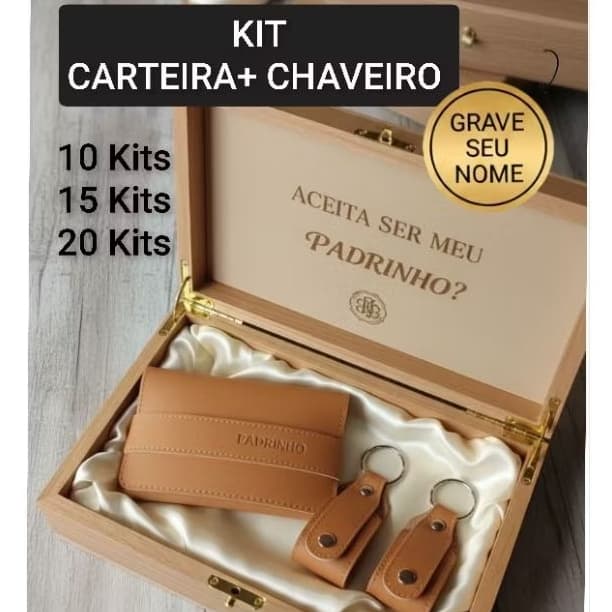 KITs Lembrança  para Padrinhos Madrinhas Casamento  ( Carteira e Chaveiro)  Personalizados Mimo Brinde