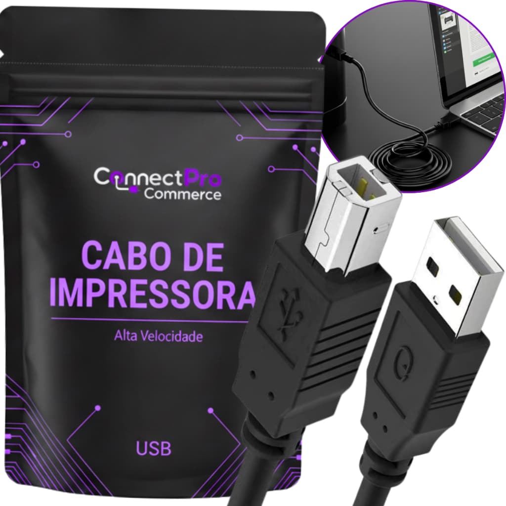 Cabo USB 2.0 Tipo B Para Impressora Scanner Multifuncional Interface De Audio 1,50m ConnectPro