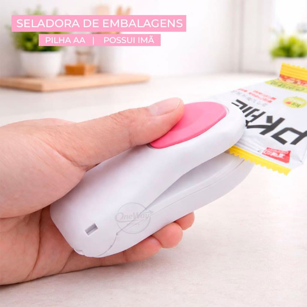 Mini Seladora Rosa Portátil Plástico Veda Embalagens Pilha Cozinha Envio Rápido