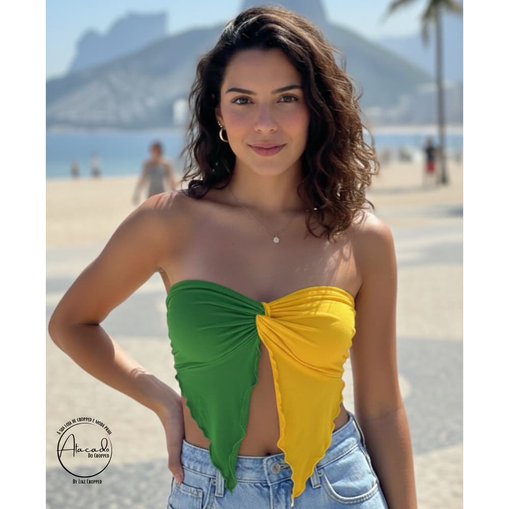 Blusinha Cropped Tomara que Caia Babado Brasilcore Estiloso Feminina Copa do Mundo