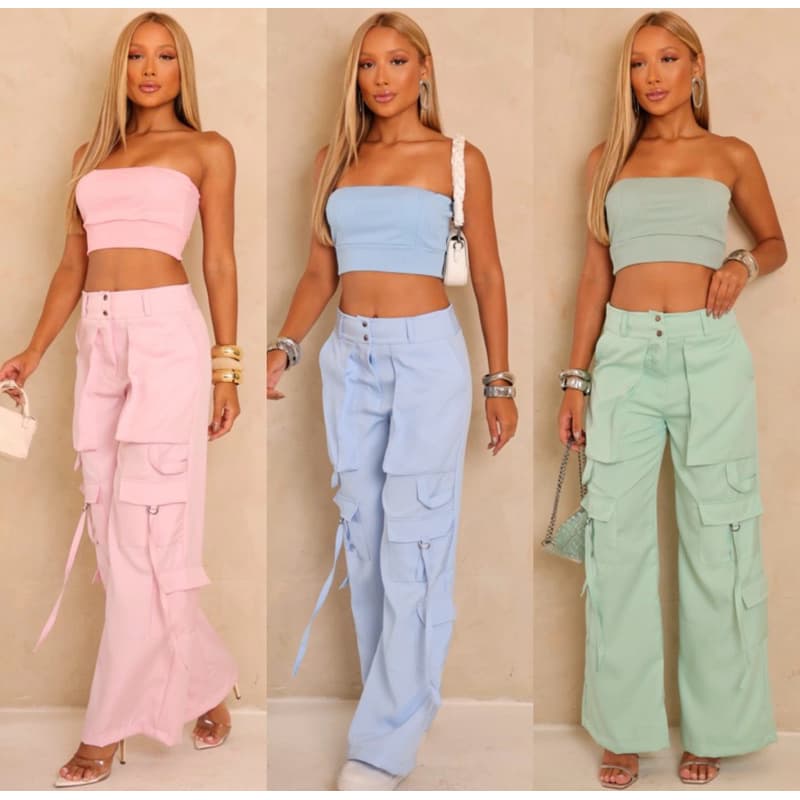 Calça feminina Cargo Wedleg alfaiataria lançamento Bolsos Laterais diversas cores