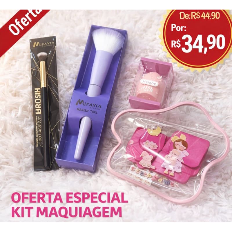 Kit Pincéis e Esponjas para Maquiagem – Blush, Base e Pó