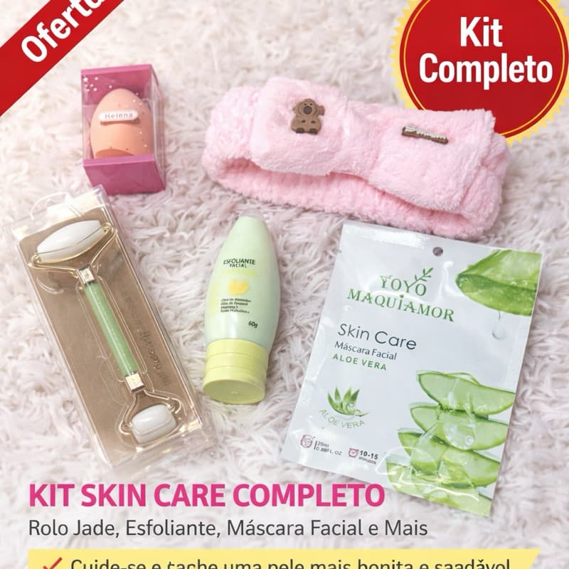 Kit Skin Care Completo com Rolo Jade, Máscara e Esfoliante