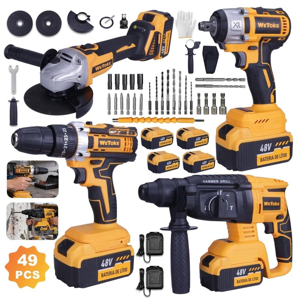 Kit 4 Em 1 Furadeira Esmerilhadeira Martelo Chave De Impacto