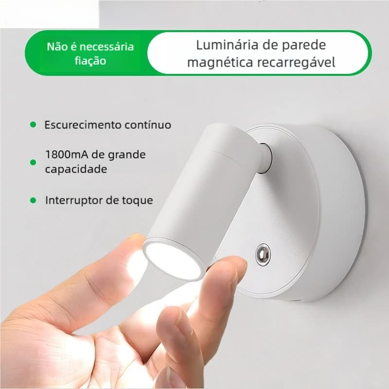 Luminária de Quarto Sem Fio Recarregável LED - Arandela de Parede Abajur de Cabeceira para Leitura