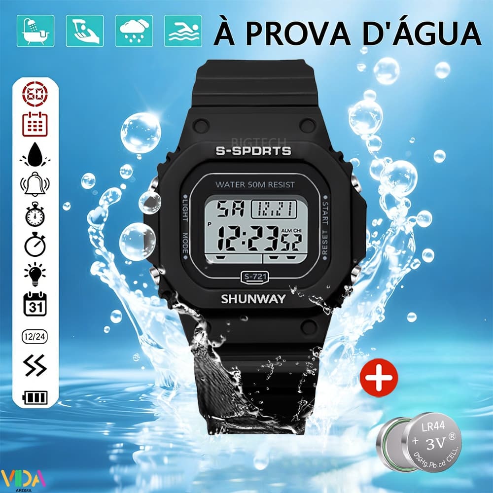 Relógio 50M A Prova Dágua Masculino Digital Esportivo Visão Noturna Resistente Quedas E Ao Desgaste
