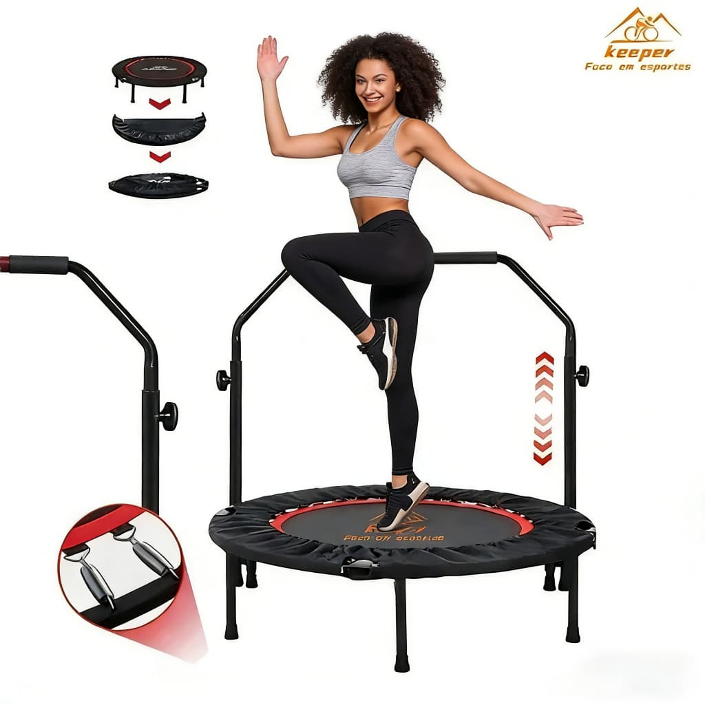 Mini Trampolim Keeper 250kg, Para Exercícios em Casa, 24 Molas Fortes, Condicionamento Físico