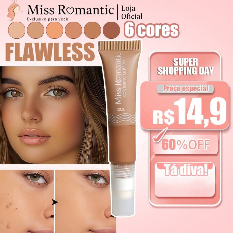 Base Líquida Miss Romantic – Toque Aveludado, Cobertura Suave e Acabamento Natural