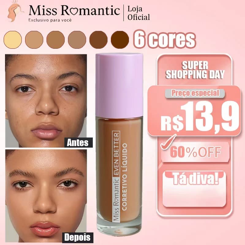 Miss Romantic Corretivo 6 Cores Alta Cobertura e Resistente à Água