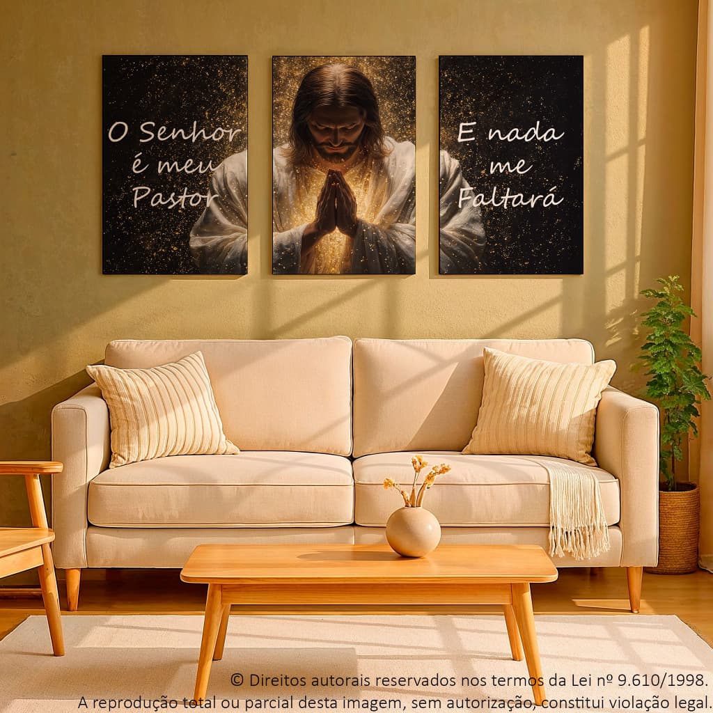 Kit 3 Quadros Decorativos Religioso O Senhor É Meu Pastor e Nada me Faltará