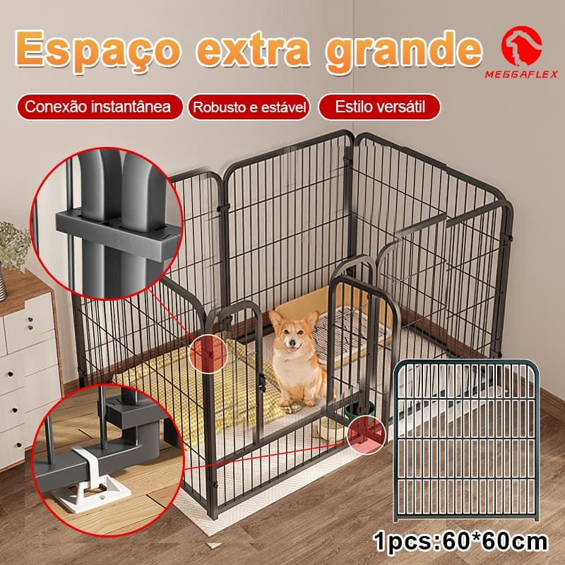 Cercadinho Metálico 6 Painéis Expansível 60x60cm –  Parque Dobrável para Cães Filhotes Gatos e Coelhos