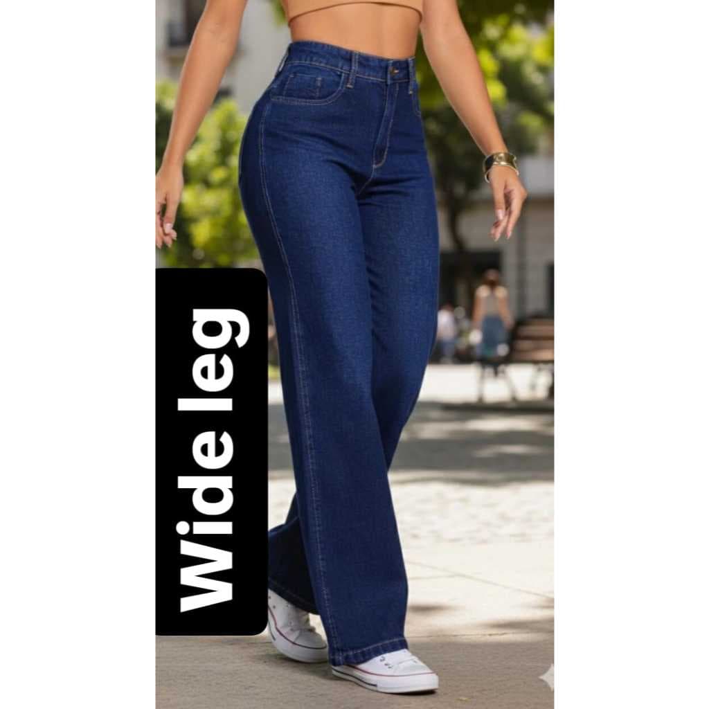 Calça Jeans Feminina Wide Leg Cargo Pantalona Cintura Alta De Luxo Premiun
