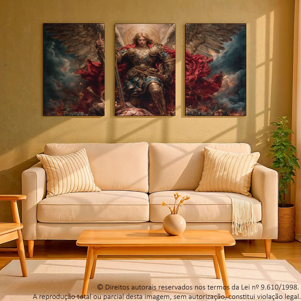 Kit 3 Quadros Decorativos Religioso Guardião Celestial