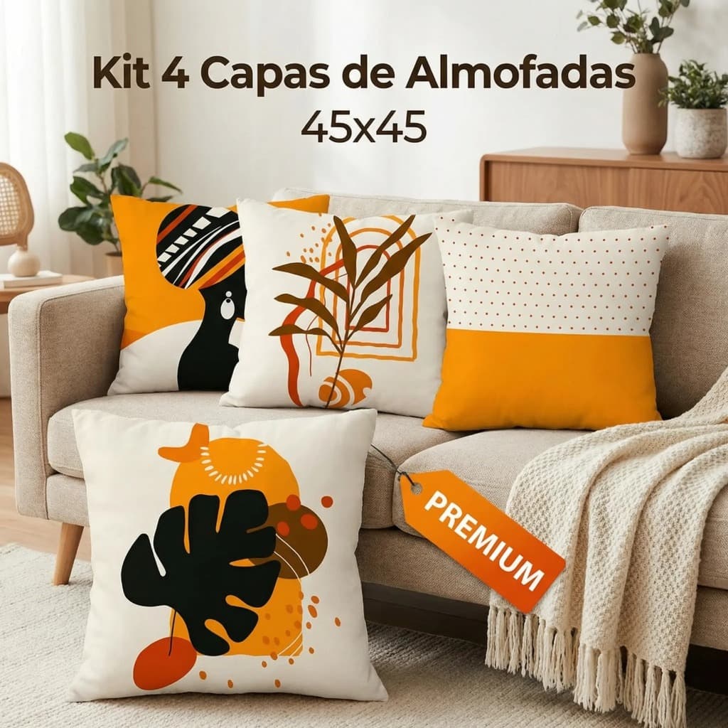 KIT 4 CAPAS DE ALMOFADA MODERNA AFRICA 45X45 TRADICIONAL