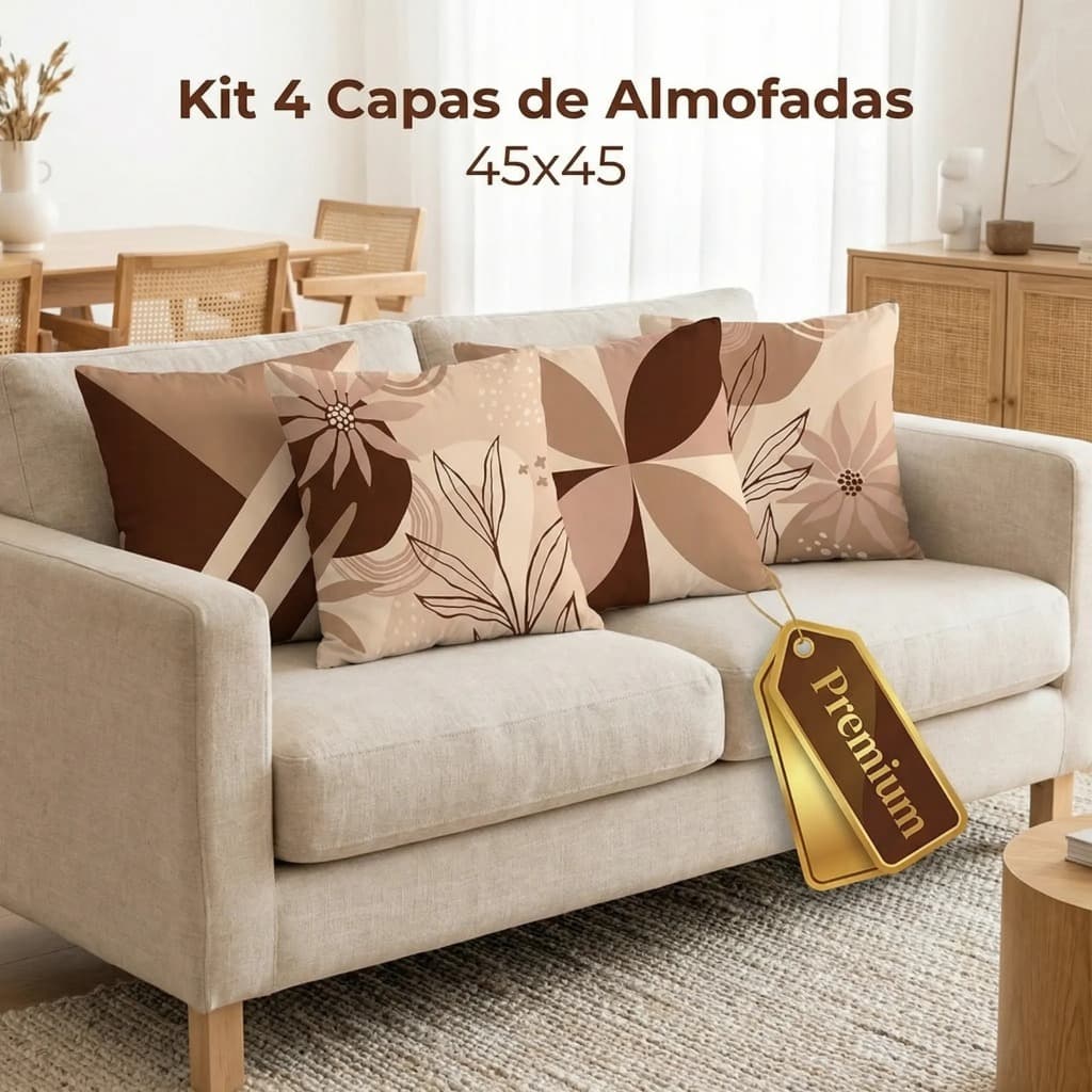 KIT COM 04 CAPAS PARA ALMOFADA 45X45 FLOR MINIMALISTA