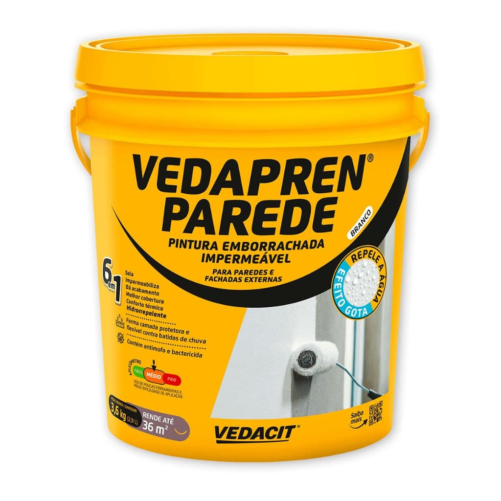 Vedapren Parede Borracha Líquida Impermeável Tinta Impermeabilizante 3,6kg Vedacit