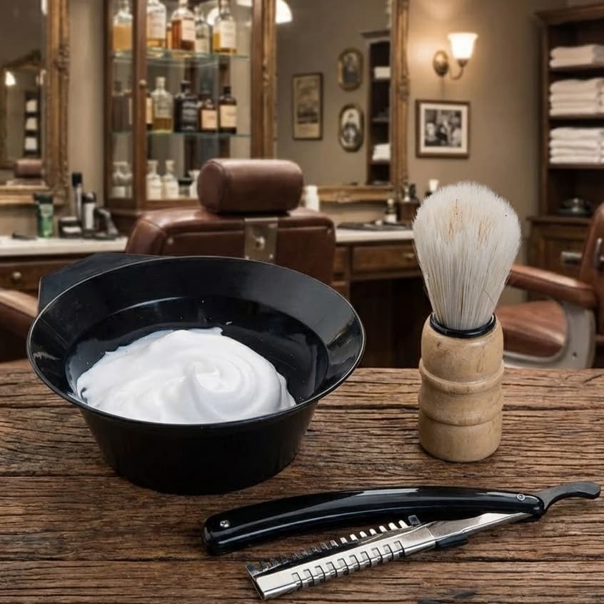 Kit para Barbear Clássico Pote + Pincel + Navalhete