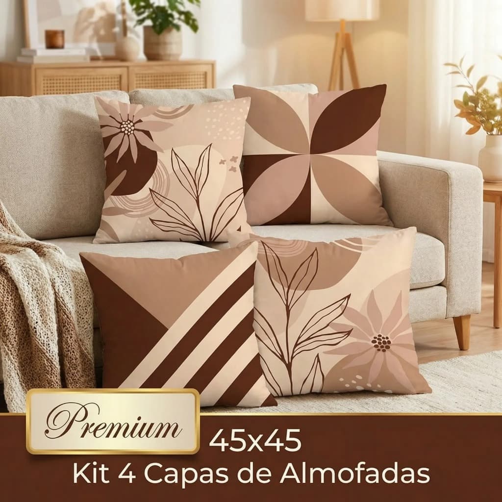 KIT 04 CAPAS PARA ALMOFADA 45X45 FOLHAS MINIMALISTA