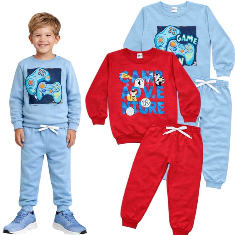 Kit Sortido 4 Peças de Roupas Masculino Infantil Inverno – 2 blusas casacos + 2 calças de 1 ao 10 – Kit 2 Conjuntos
