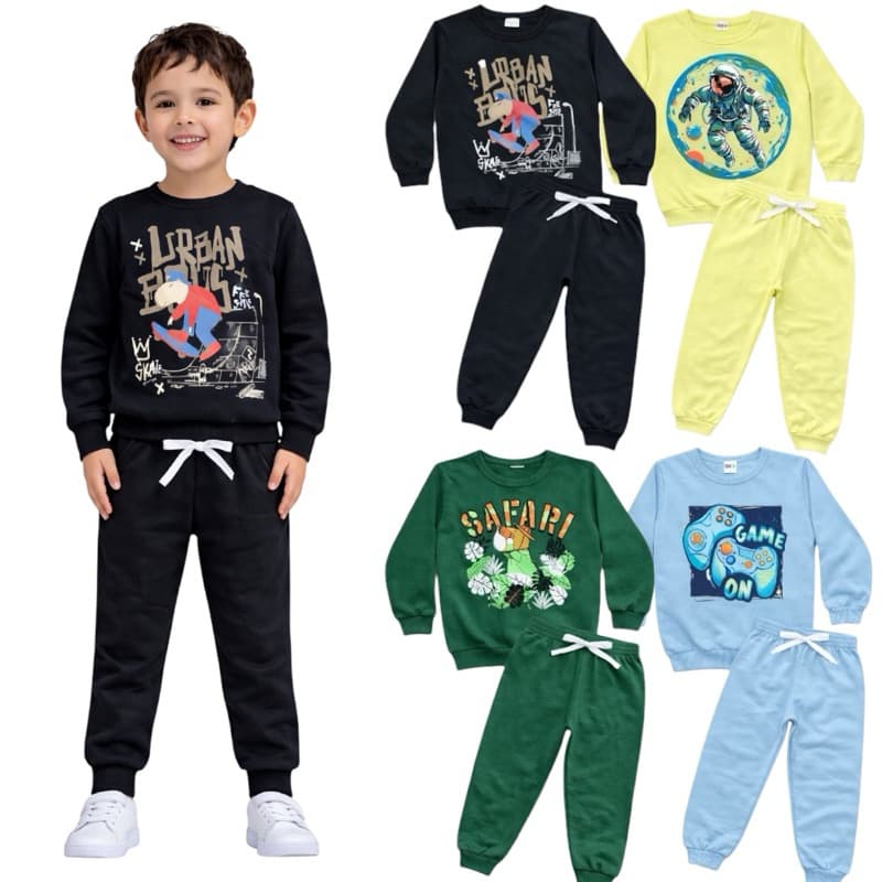 Kit Sortido 8 Peças de Roupas Masculino Infantil Inverno – 4 blusas casacos + 4 calças – Kit 3 Conjuntos