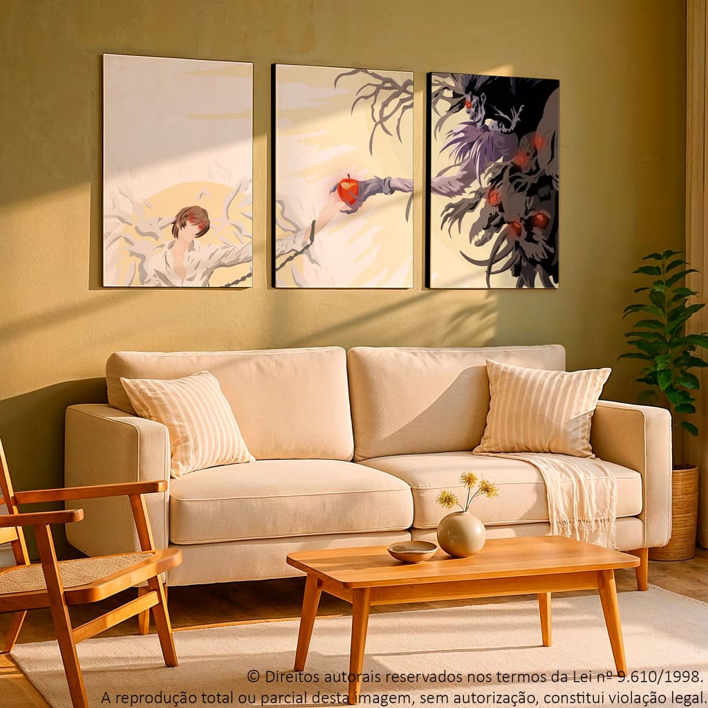 Kit 3 Quadros Decorativo Mosaico Anime/Manga Death Note Light L