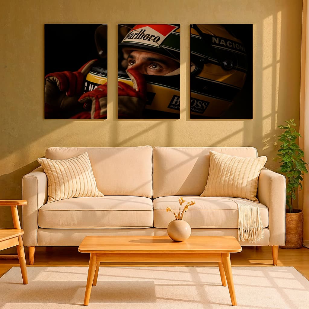 Kit 3 Quadros Decorativo Mosaico Corrida Senna No Carro Capacete Serie