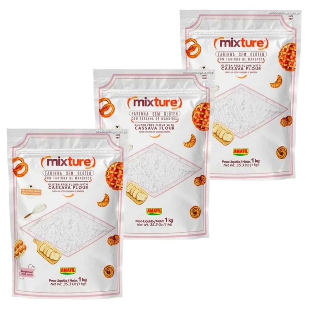 Kit 3 Farinha Mandioca Sem Glúten Mixture 1kg Amafil