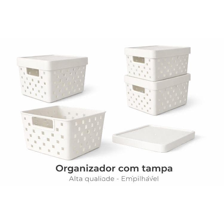 CESTO ORGANIZADOR COM TAMPA 19x14x10 cm