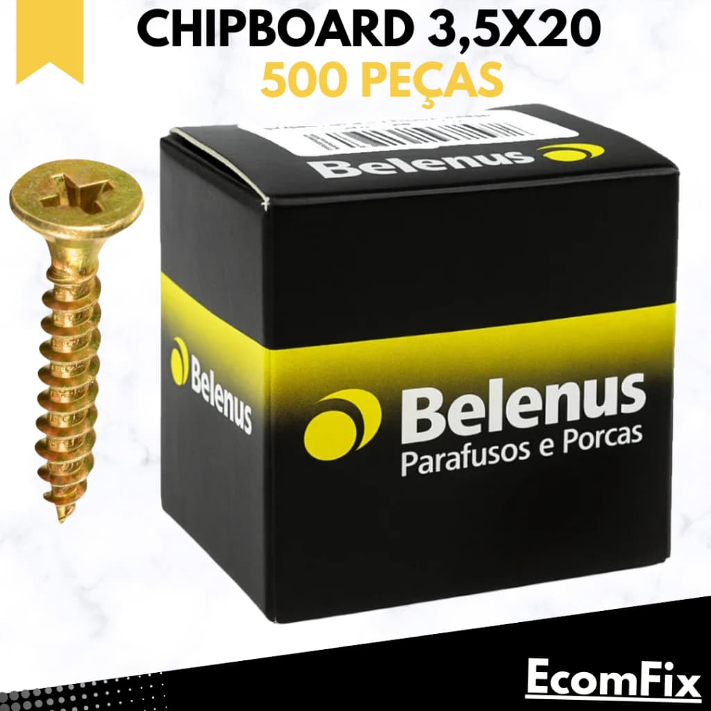 Parafuso Chipboard 3,5 X 20  Chata Phillips para Madeira - Caixa Com 500 Peças - BELENUS