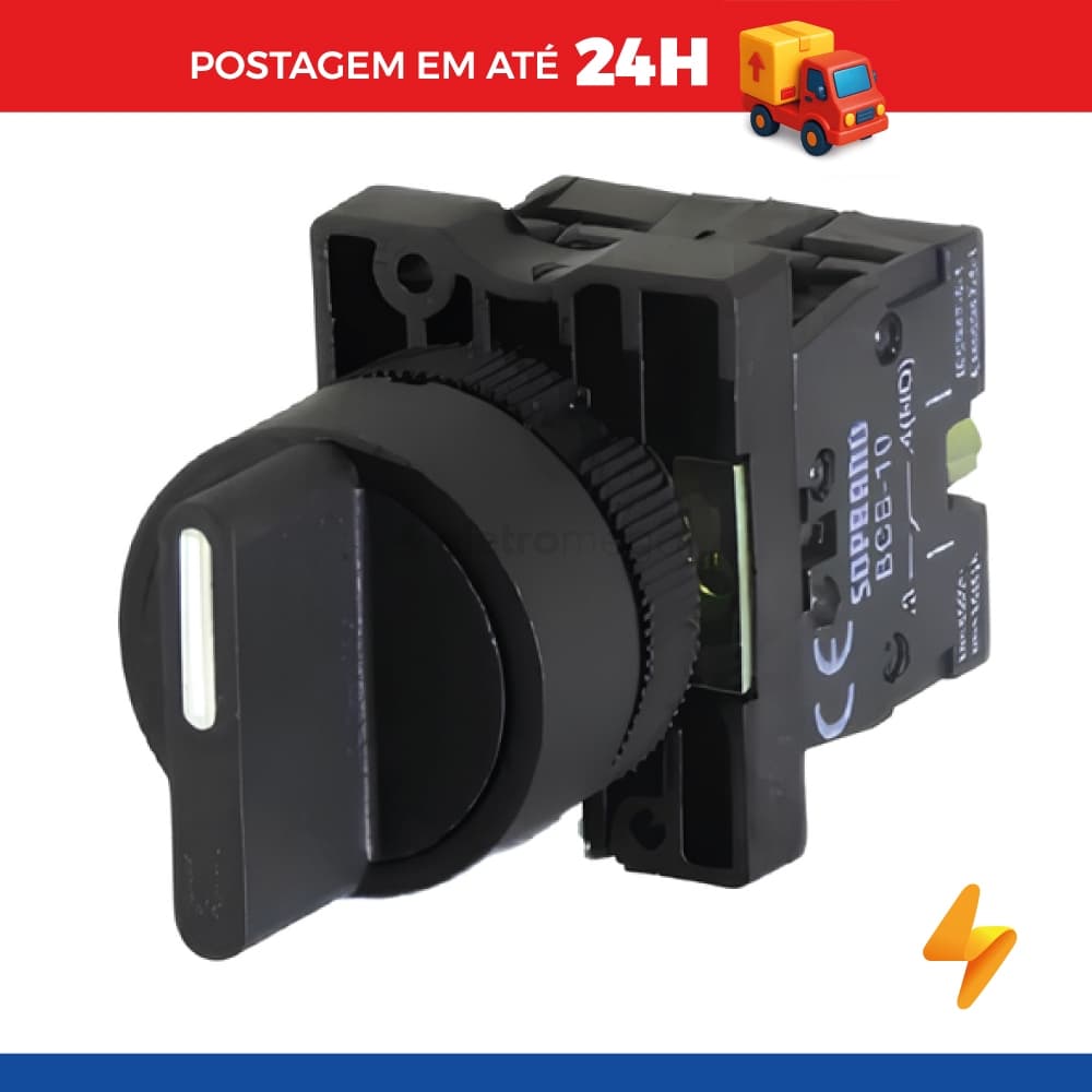 Botão Seletor Manopla Curta 2 Posições Fixas Soprano 1Na 22Mm Comutador Comando Elétrico
