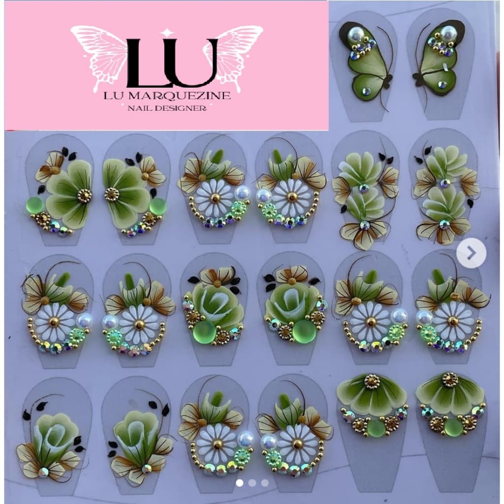 20 adesivos artesanais para unhas feito a mão com joias, strass, unhas decoradas cartelão