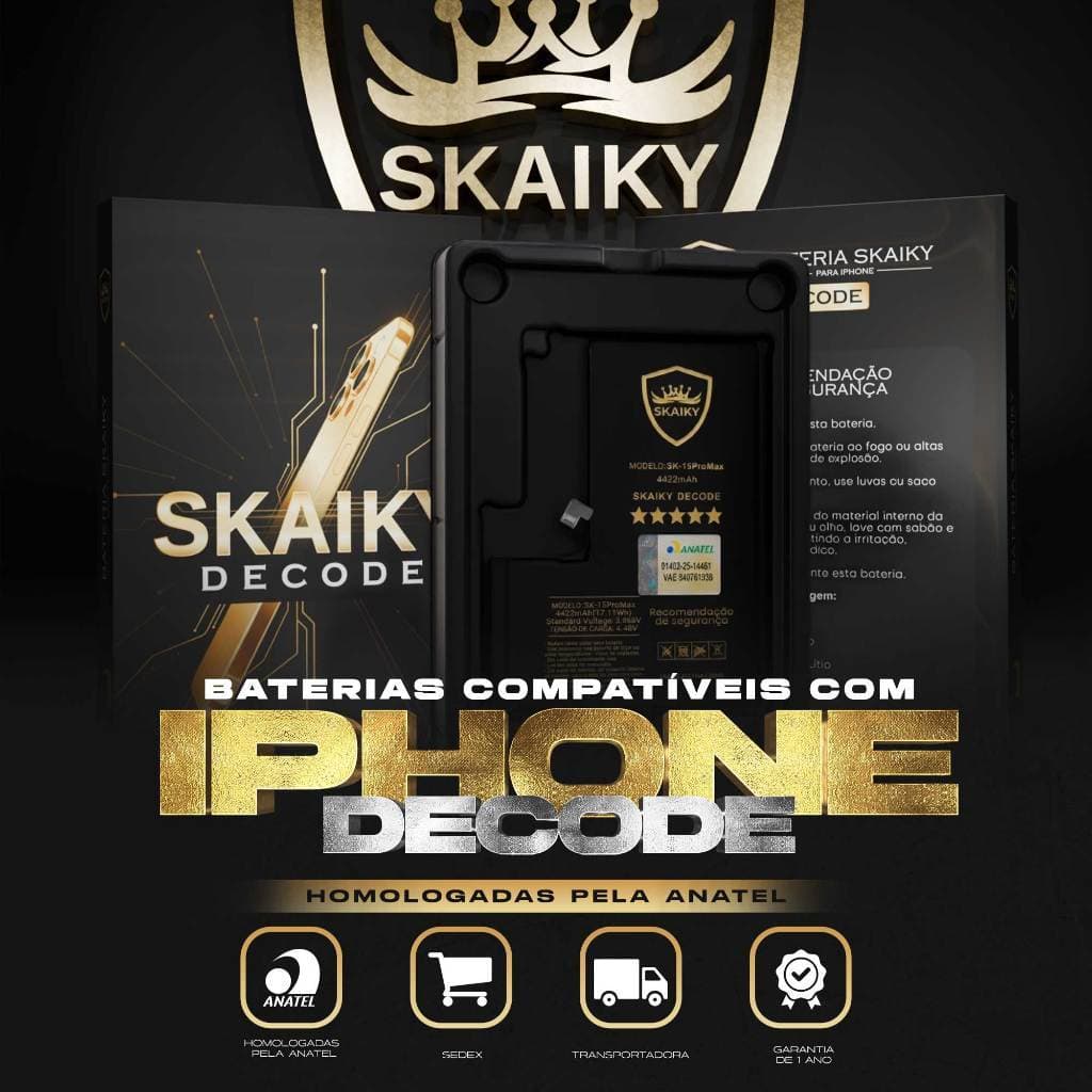 Bateria Skaiky DECODE Programável iPhone 12 ao 15 Pro Max Anatel 1 Ano de Garantia Sem Mensagem De Peça Trocada