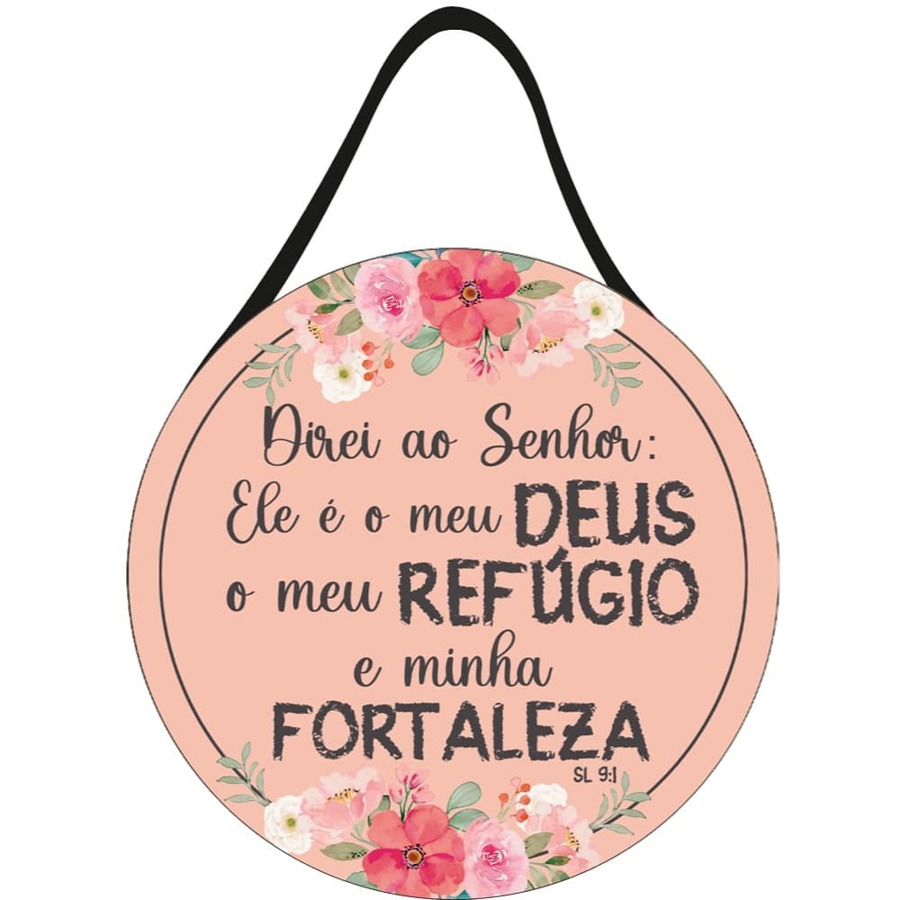 Placa Decorativa com Alça de Couro Redonda 29x20cm Direi ao Senhor