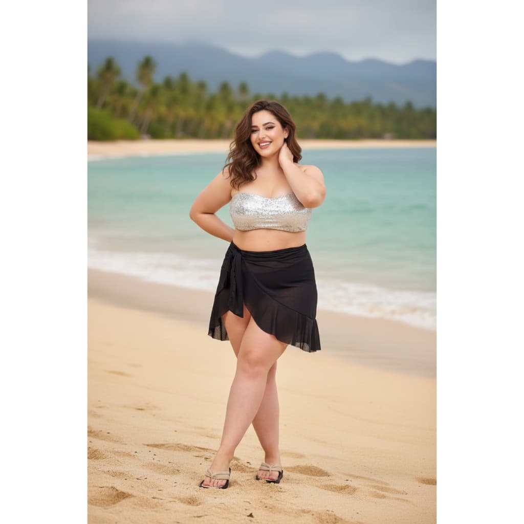 Saida De Praia Mini Saia Pareo Plus Size Lisa Com Babado veste do 46 ao 50