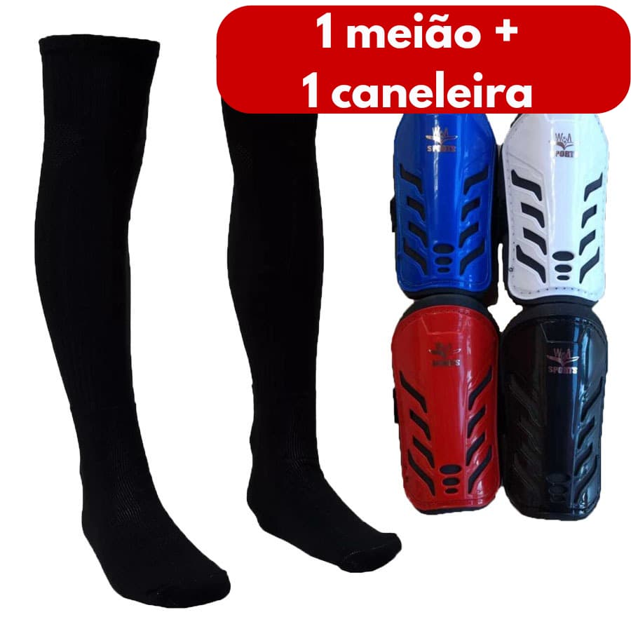 Kit Caneleira Infantil Futebol + 1 par Meião Longo Esportivo Infantil Juvenil Esporte