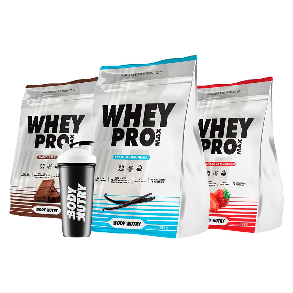 Kit 3x Whey Protein 900g - 2,7kg (Ganho de Força e Perfomance) + Coqueteleira 600ml PROMO