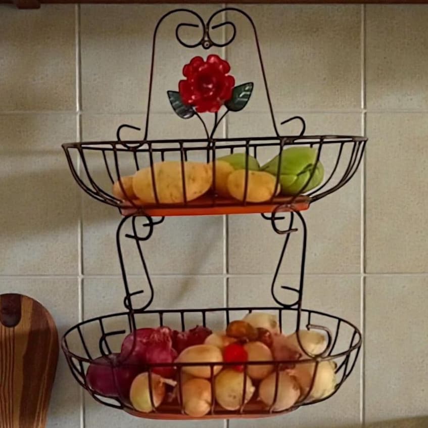 Fruteira dois andares parede suspensa cesto ferro armazenar decoração cozinha fabricação propria