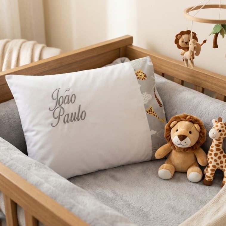 Fronha para Bebê Personalizada com Nome Bordado 30 x 40 cm – Enxoval Infantil, Algodão Macio, Berço e Carrinho