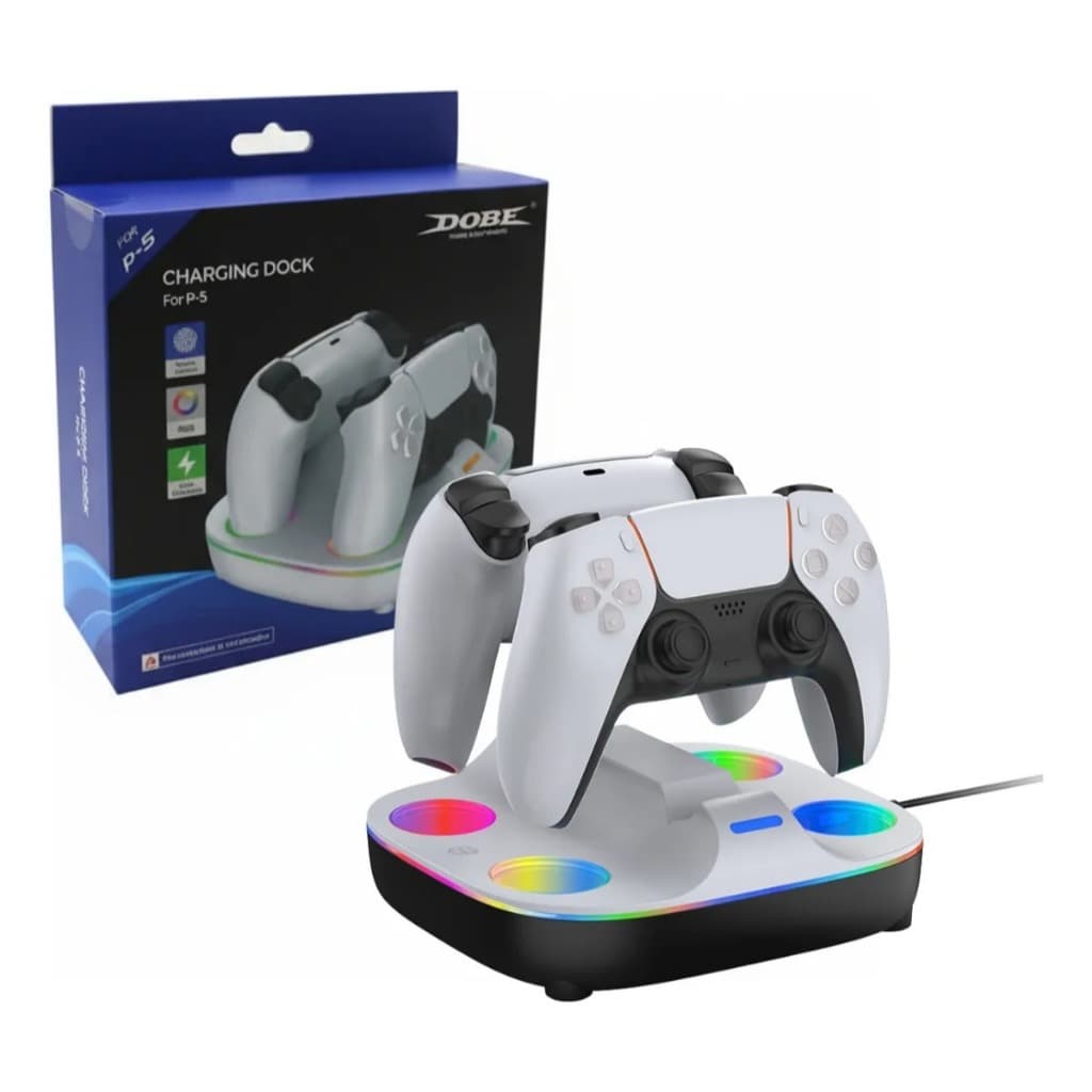 Base Dock Duplo Carregador com Led RGB para Controle Manete Ps5